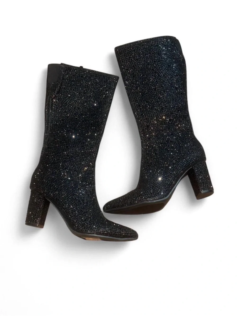Forever 21 Black Rhinestone Ankle Boots Size 8.5 NWOT Sparkly Block Heel - Picture 2 of 6